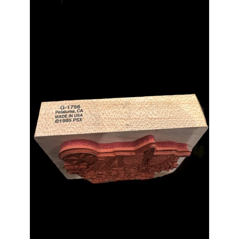 Vintage Wooden Wheelbarrow of Wildflowers Rubber Mounted‎ Stamp, Dated 1995